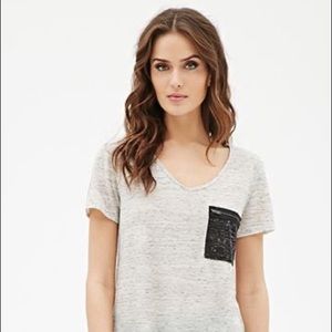 Forever 21 Marled Zip Pocket Tee - size small